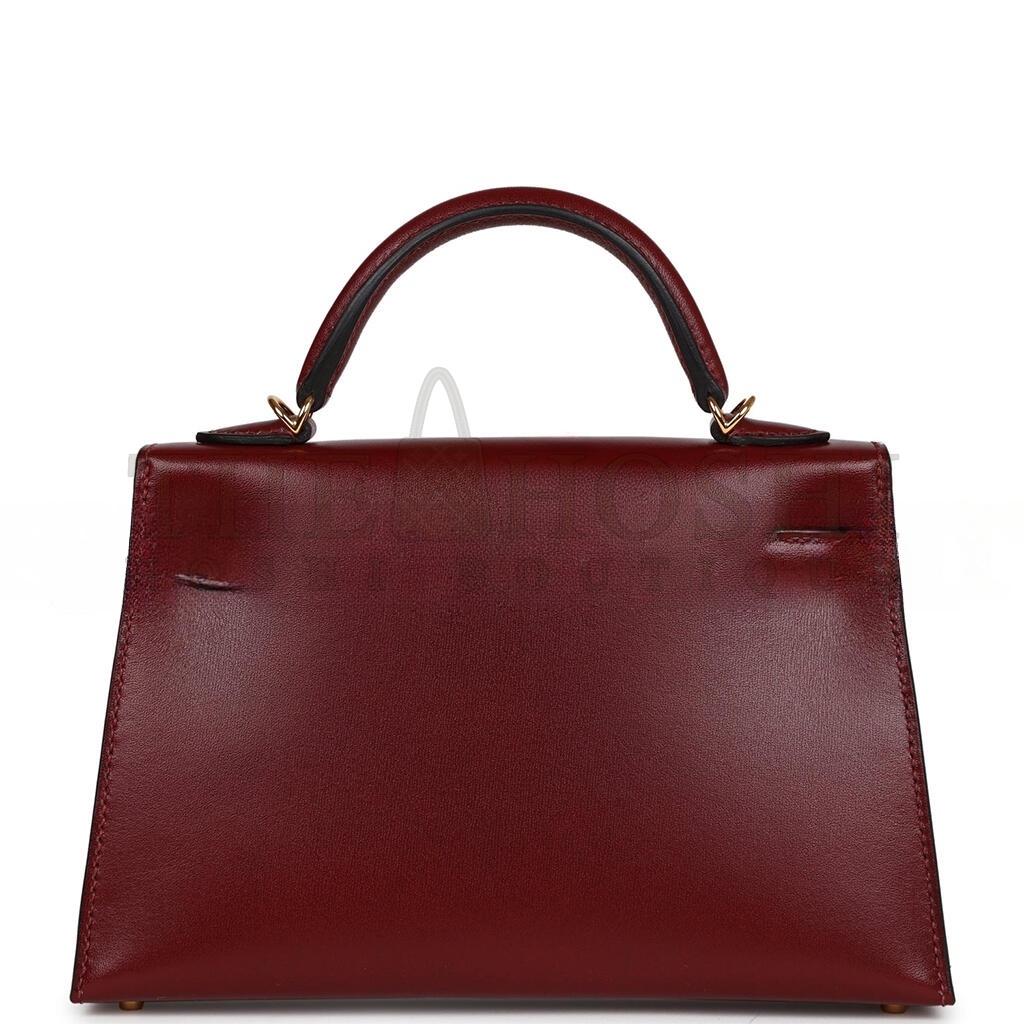 H**me5 MINI KELLY II BOX BURGUNDY GOLD HARDWARE (19*12*5.5cm) Master Quality